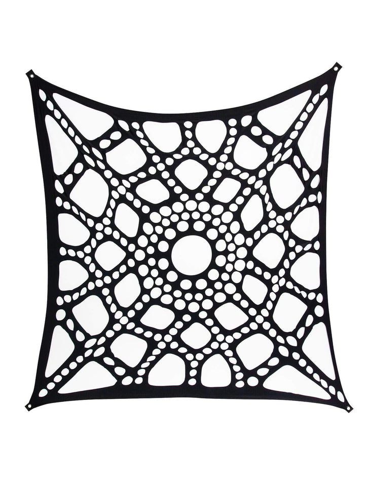 PSYWORK Schwarzlicht Segel Spandex | 3D Neon Spiderweb Black | Weiss | 3 x 3m | UV-aktiv | Leuchtend