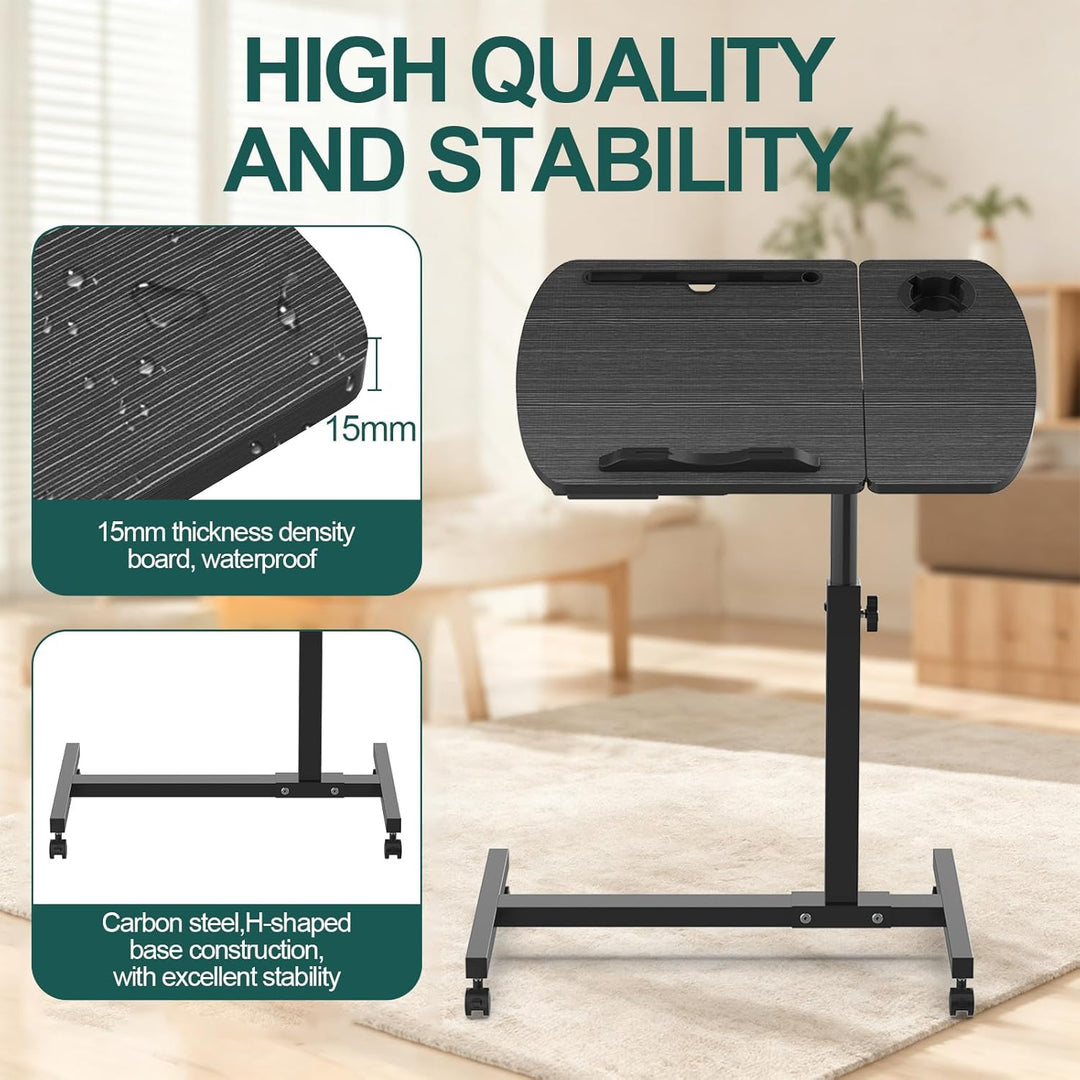 Soontrans Beistelltisch mit Rollen, Betttisch Klappbar 60×40cm, Laptoptisch Höhenverstellbar, Neigun