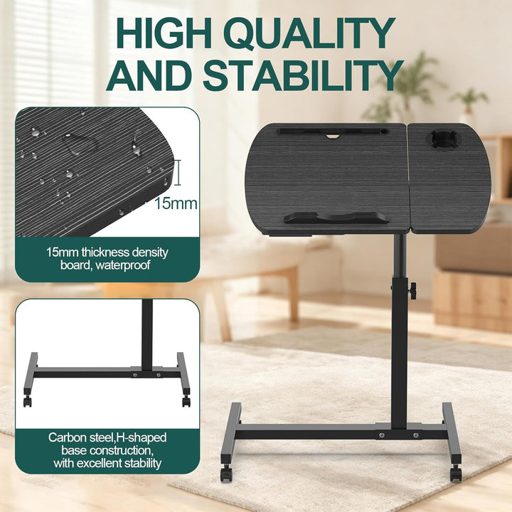 Soontrans Beistelltisch mit Rollen, Betttisch Klappbar 60×40cm, Laptoptisch Höhenverstellbar, Neigun