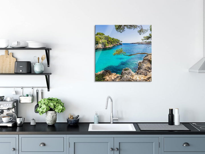Pixxprint Glasbild | Wandbild auf Echtglas | Mallorca Bay Cove | 60x60 cm | inkl. Aufhängung und Abs