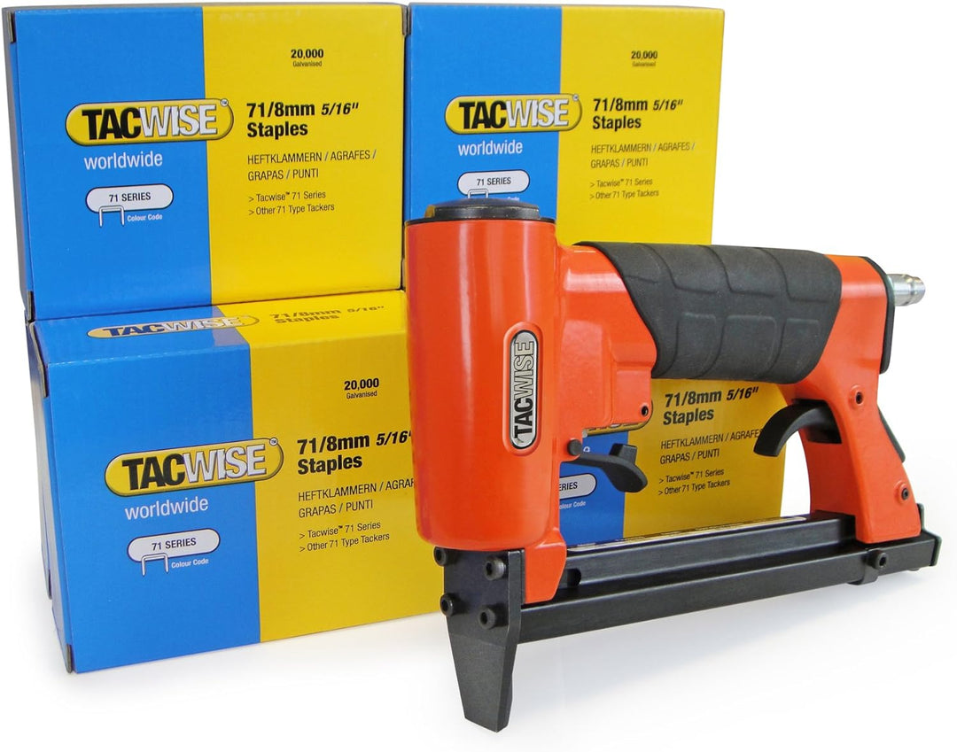Tacwise A7116V Druckluft-Polstertacker & 6 x 20.000 Stück Typ 71/8mm Heftklammern A7116V + 6 x 20.00