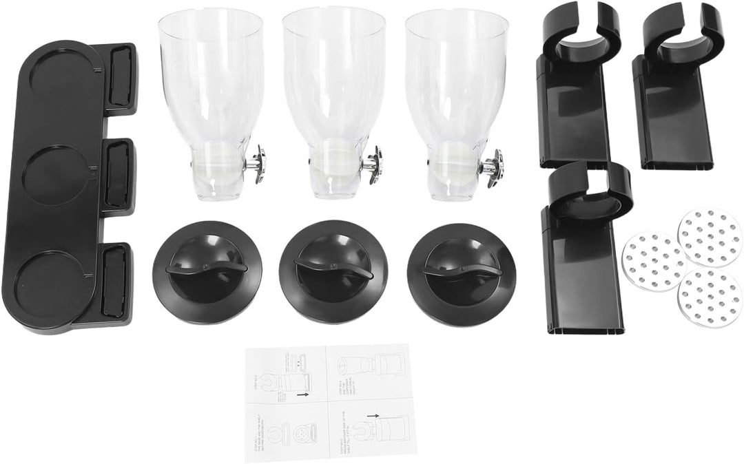 Müslispender 2L 3er Set, Cereal Dispenser mit Sichtfenster (Schwarz) | Dreifacher Müsli Verteiler, G
