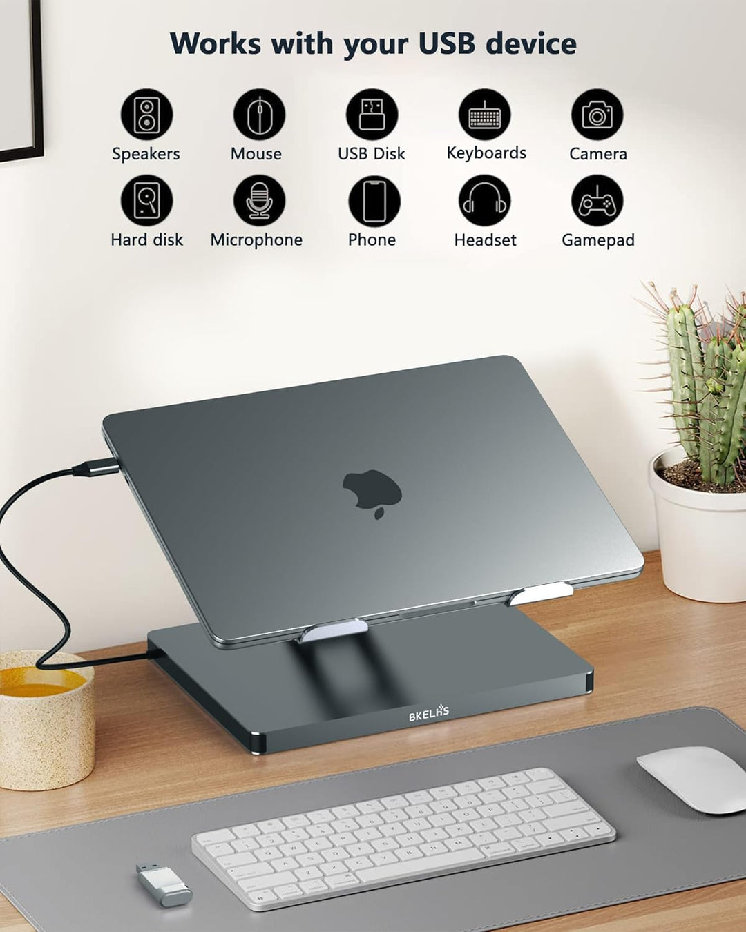 USB C Hub Stand for MacBook Pro, 10 in 1 Adapter for MacBook Air Docking Station with 4K 60Hz HDMI,