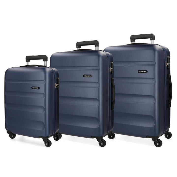 Roll Road Flex Kofferset Blau 55/65/75 cms Hartschalen ABS Kombinationsschloss 182L 4 Räder Handgepä