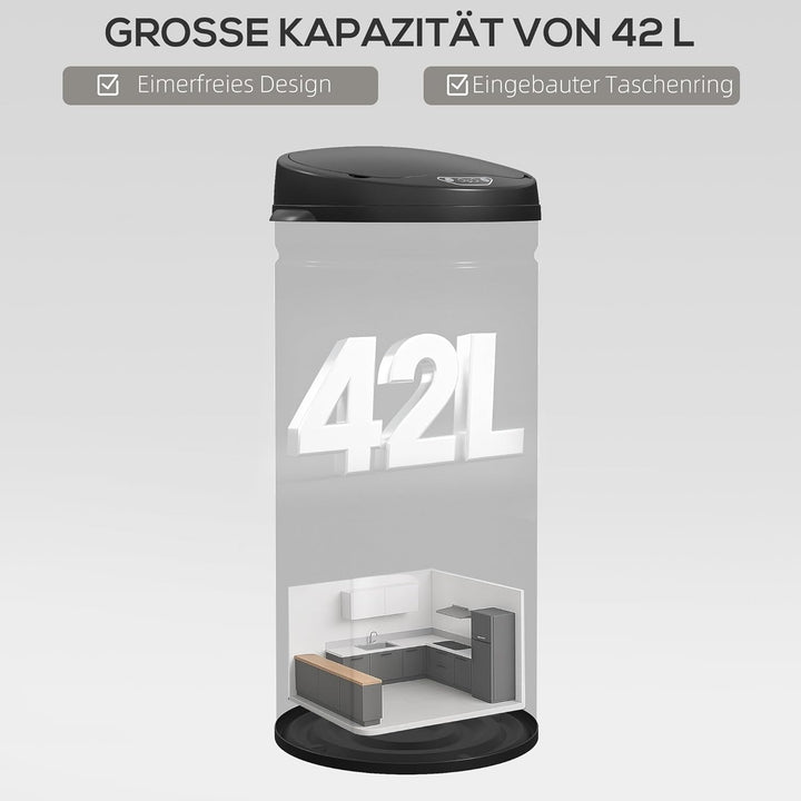 HOMCOM Mülleimer mit Sensor 42L Edelstahl Automatischer Leiser Mülleimer mit Soft-Close-Deckel, Bewe