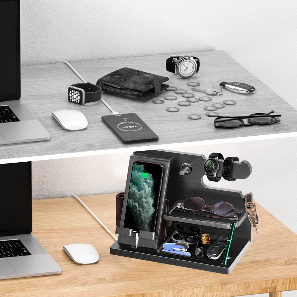 Geschenke für Männer Weihnachten Holz Telefon Dockingstation Uhren Geldbörsen Nachttisch Organizer G