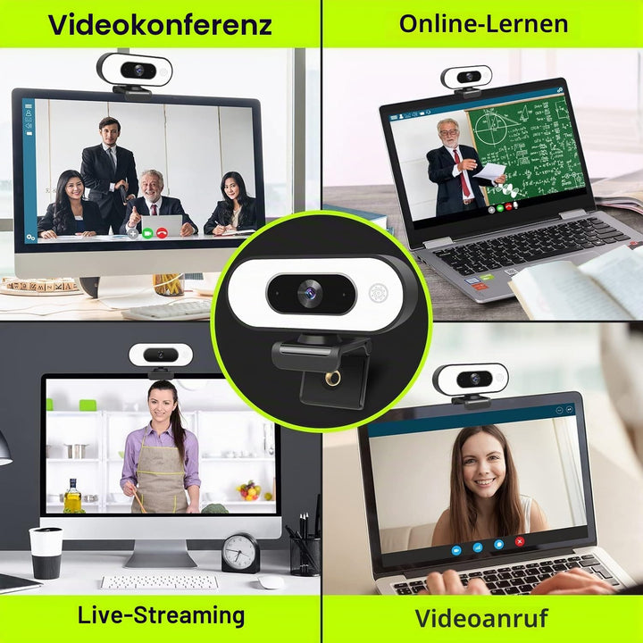 Webcam mit Ringlichtmikrofon - Streaming Web Kamera, 1080P Full HD Pro Kamera für PC Mac Laptop Desk