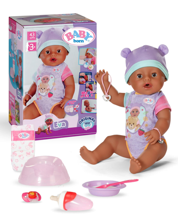 BABY born Eva 43cm, Babypuppe mit 10 Funktionen und Accessoires, für Kinder ab 3 Jahren, funktionier