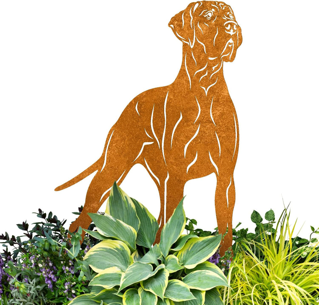Terma Stahldesign Edelrost Gartenstecker Hund Deutsche Dogge Metall Figur Handmade Germany wetterfes