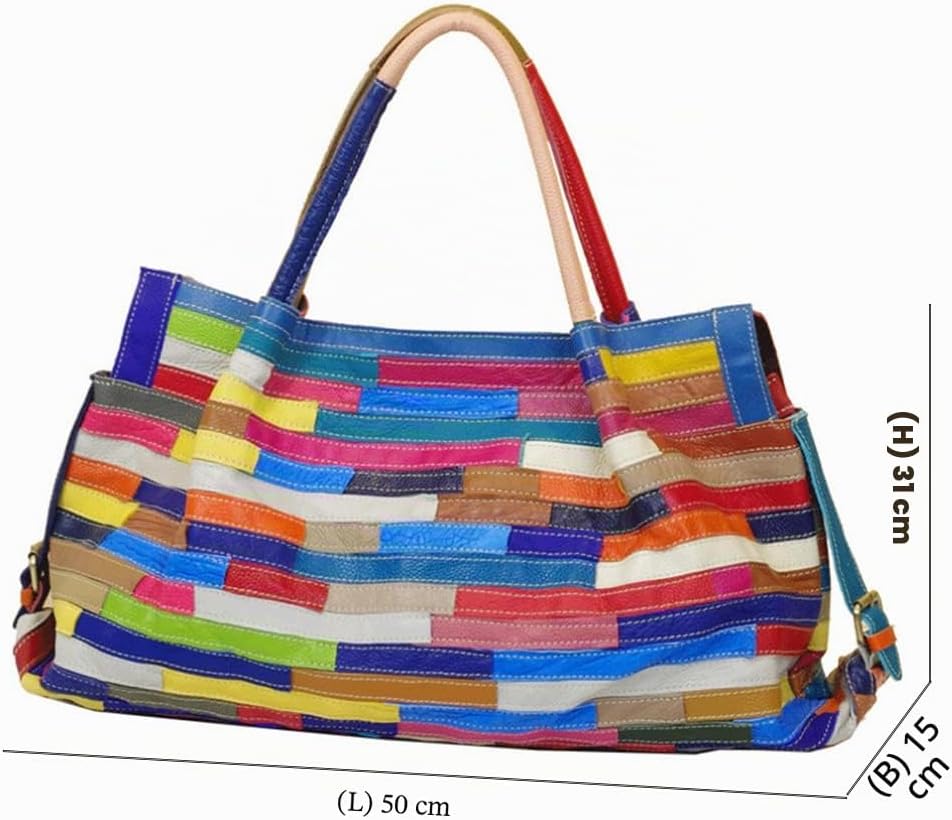 Segater® Damen Multicolor Einkaufstasche Echtes Leder Handtasche Bunte Patchwork Grosse Umhängetasch