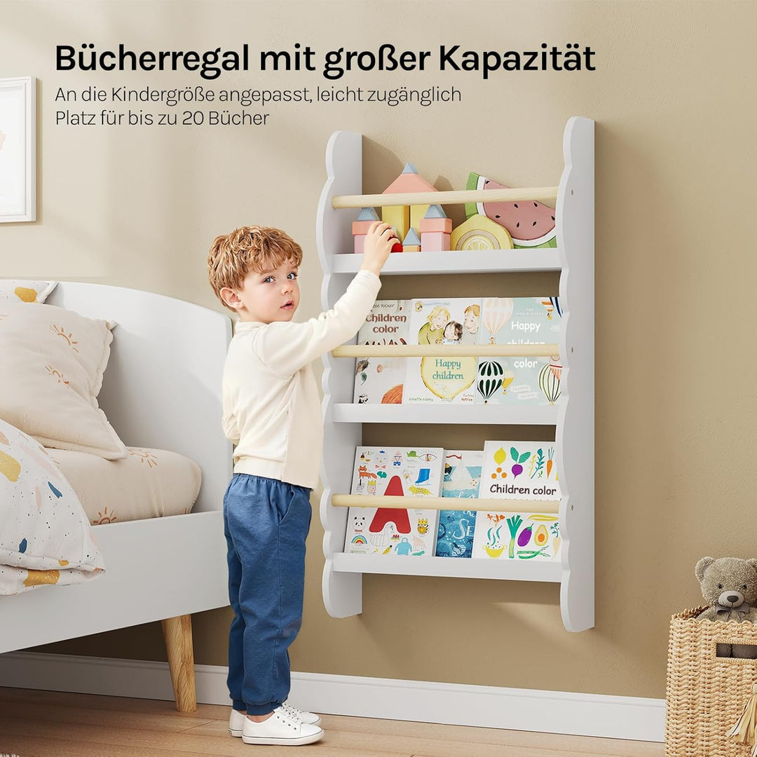 WOLTU Kinder Bücherregal Wand, Bücher-Organizer mit 3 Ablagen, Kinderregal für Buchaufbewahrung, Wan