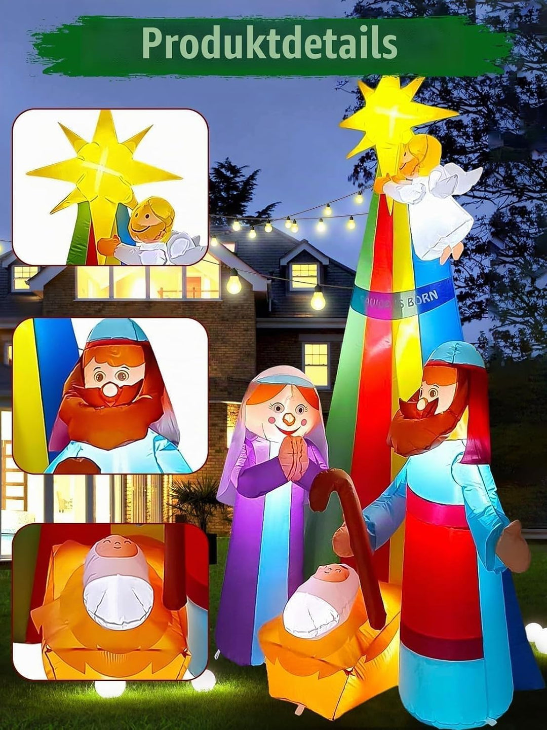 Kalolary 7FT Weihnachten Aufblasbare Jesus Dekoration, Beleuchtete Outdoor Krippe mit Stern von Beth