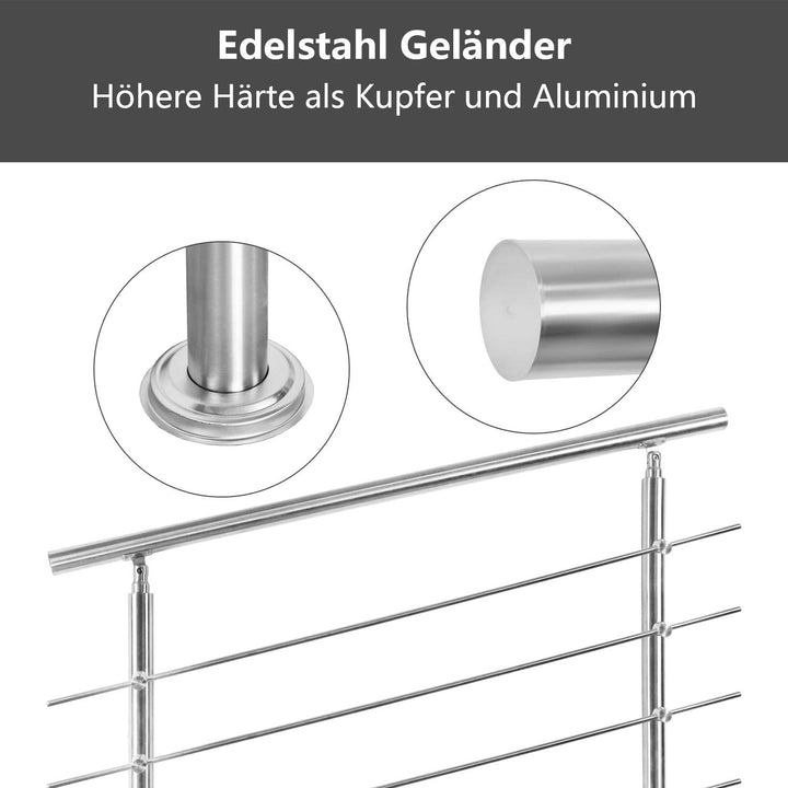 EINFEBEN Edelstahl Handlauf Geländer für Balkon Brüstung Treppen mit/ohne Querstreben (160cm, 2 Quer