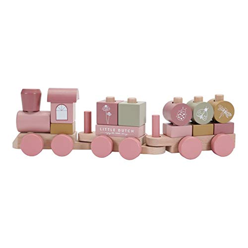 Little Dutch Holz-Eisenbahn Zug mit Steck-Formen (Wild Flowers rosa)