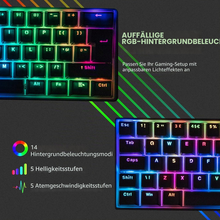 UK Layout 60% Mechanische Gaming-Tastatur Typ C verkabelt 61 Tasten LED-beleuchtete USB-wasserdichte