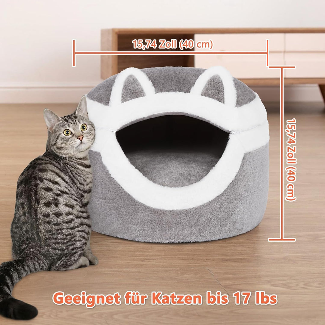 Ownpets 3-in-1 Katzenbett Höhle - Abnehmbares Schlafkissen für Indoor, Winter, Warm - Mit Weichem Ka