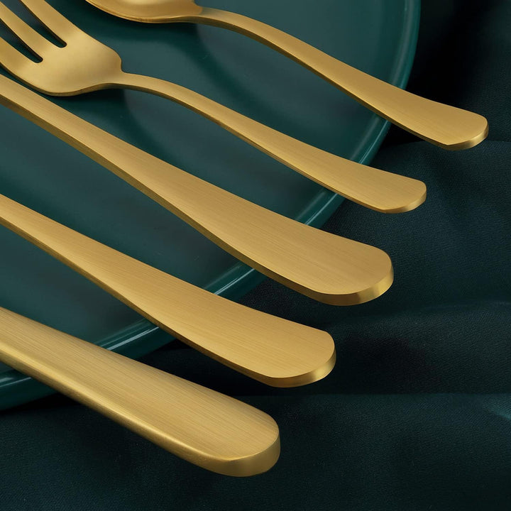 BEWOS Besteck Set für 12 Personen, 60 teilig Titanium Gold Essbesteck Set inkl. Messer, Gabel, Löffe
