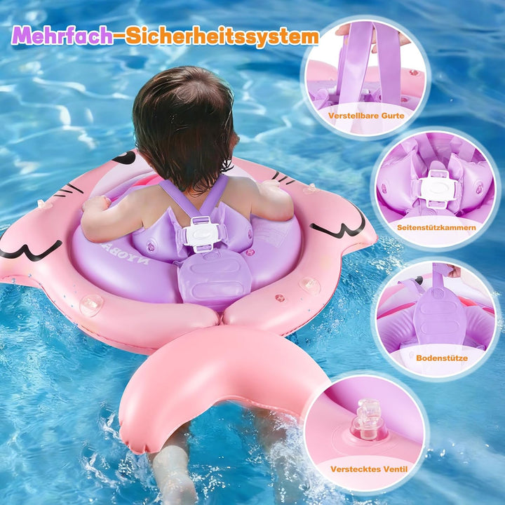 NYOBABE Schwimmring Baby 6-36 Monate, Baby Schwimmring mit UPF50+ Sonnendach ＆ Antikipp-Schwanz, Ver