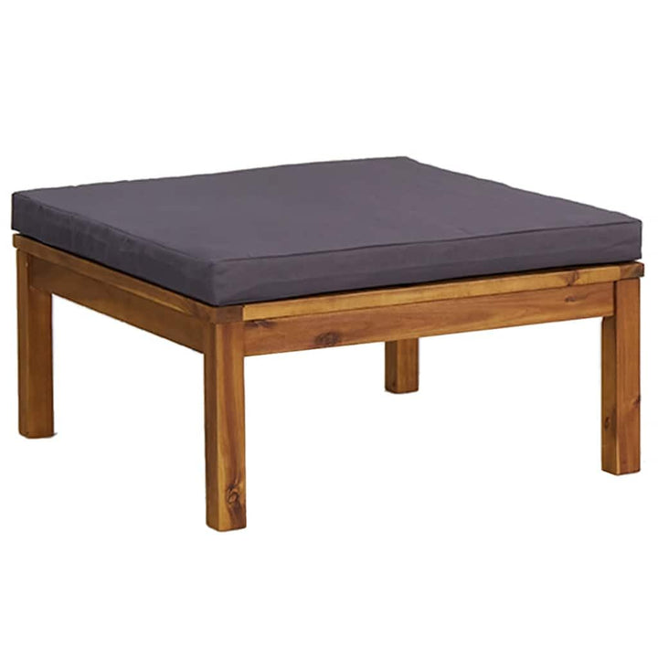 vidaXL Akazienholz Massiv Fusshocker mit Dunkelgrauem Kissen Gartenhocker Sitzhocker Fussbank Hocker