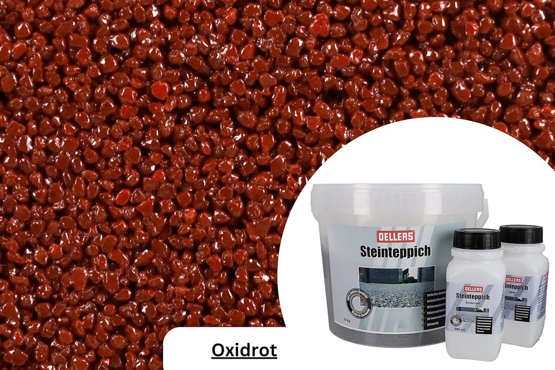 OELLERS Steinteppich Set, Oxidrot, 10kg, fugenlose 2k Boden-beschichtung für Innen &amp; Aussen, auf Epo