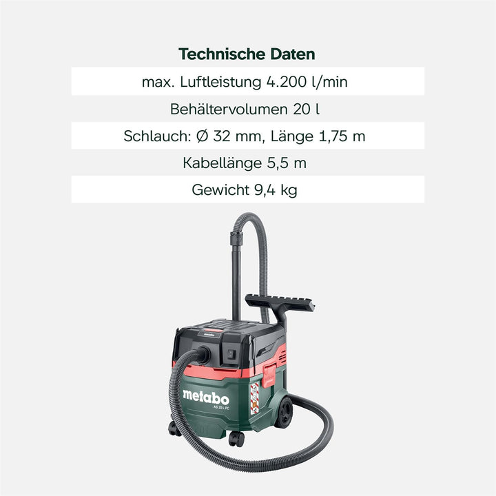 metabo AS 20 L PC Allessauger – 602083000 – Nass-/Trockensauger mit integrierter Filterabreinigung –
