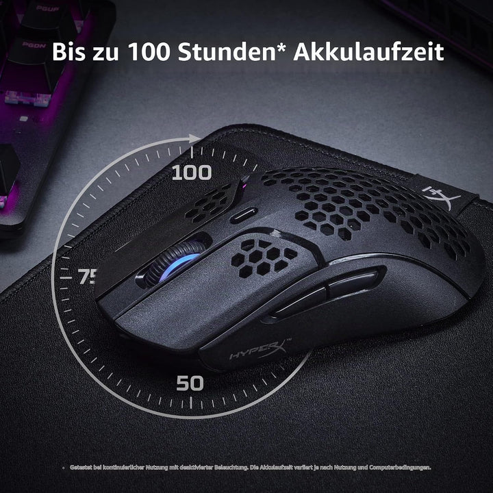 HyperX Pulsefire Haste – Wireless Gaming-Maus - Ultraleicht, 62g, 100 Stunden Akkulaufzeit, 2,4Ghz W