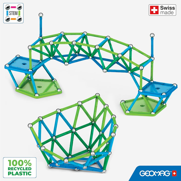 Geomag Classic - 142 Teile - Magnetisches Konstruktionsspielzeug für Kinder - Green Line - Lernspiel