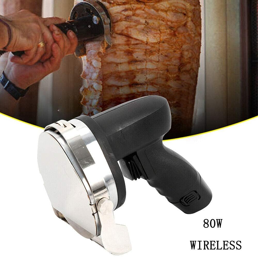 Grillschneider, 80W Elektrisch Dönermesser Kebabmesser, Tragbarer Akku-Fleischschneider Profi Imbiss