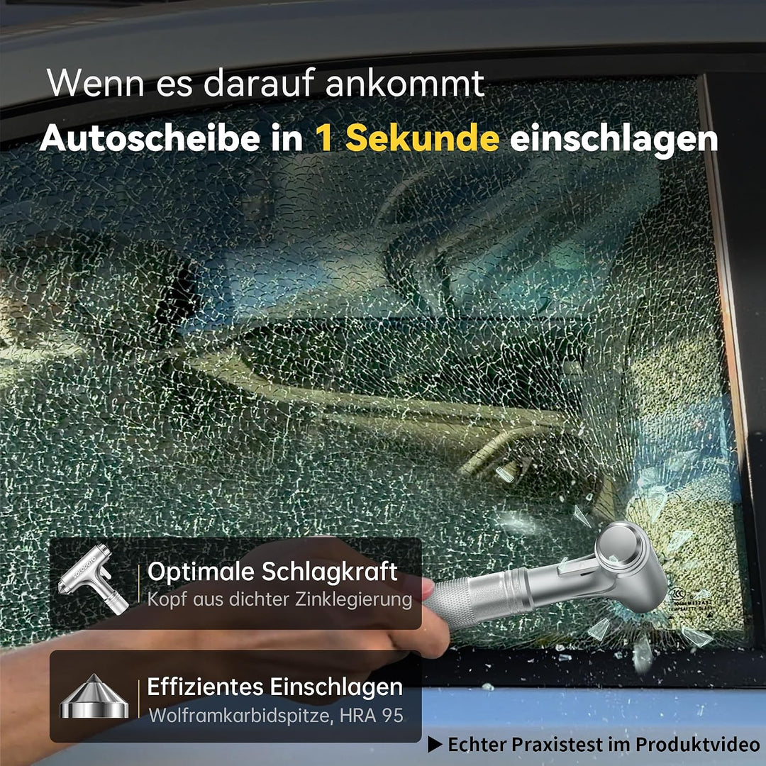 2-in-1 Notfallhammer Auto mit Gurtschneider, hochharte Wolframstahlspitze GUrtschneider Notfallhamme