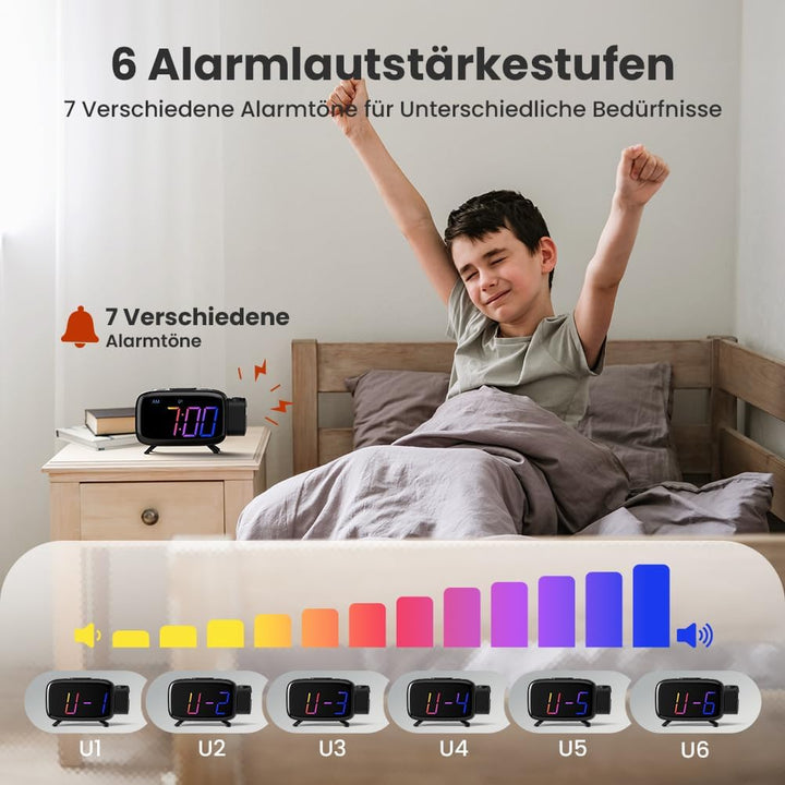 ELEHOT-Store Radiowecker mit projektion,180°Projektionswecker,12/24H Wecker Digital Snooze Funktion,