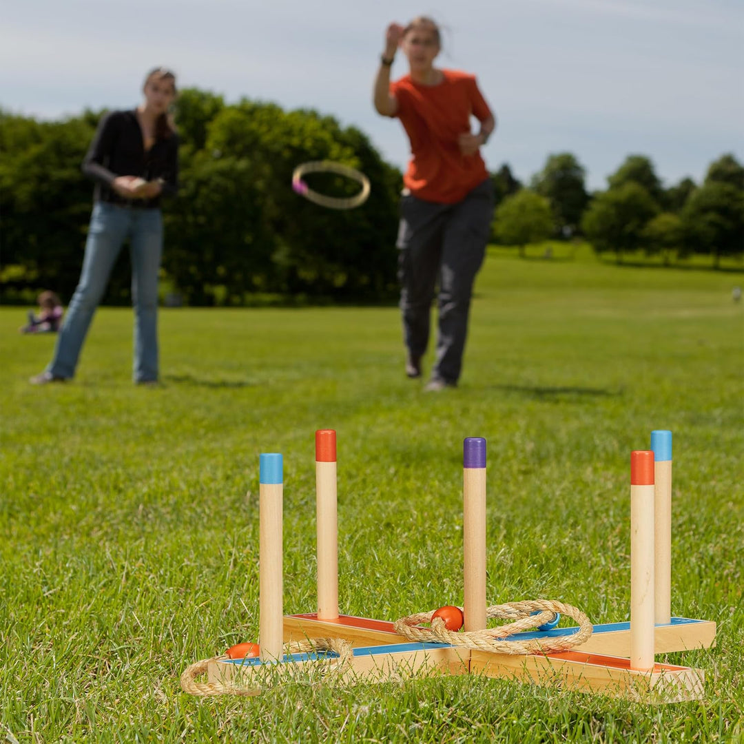 Relaxdays Ringwurfspiel, Holzwurfspiel für Kinder & Erwachsene, mit 5 Ringen, drinnen und draussen,