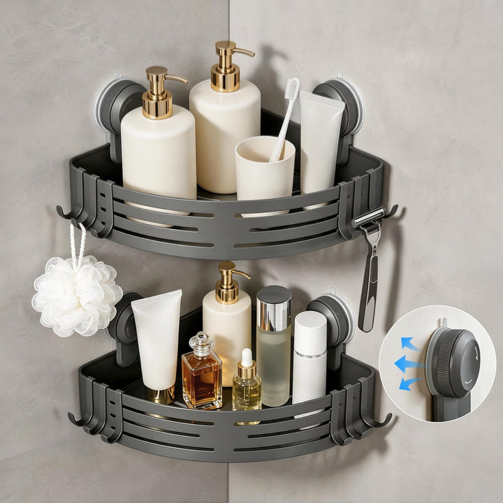 Lekesky Duschablage Ohne Bohren Ecke, Saugnäpfe mit Drehverschluss, Aluminium & Rostfrei, Abnehmbar