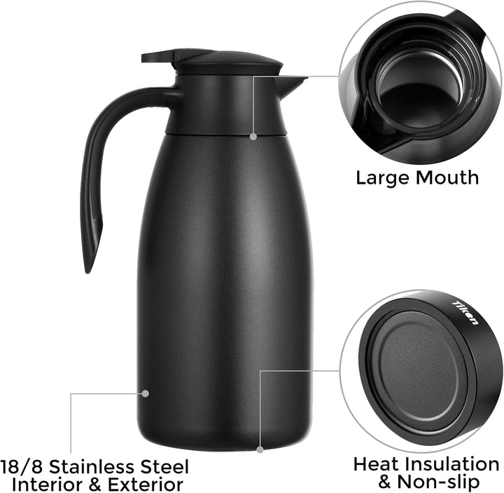 2.5L Thermoskanne Edelstahl Doppelwandige Vakuumisolierung Isolierkanne Kaffeekanne, Schwarz 2500 ml