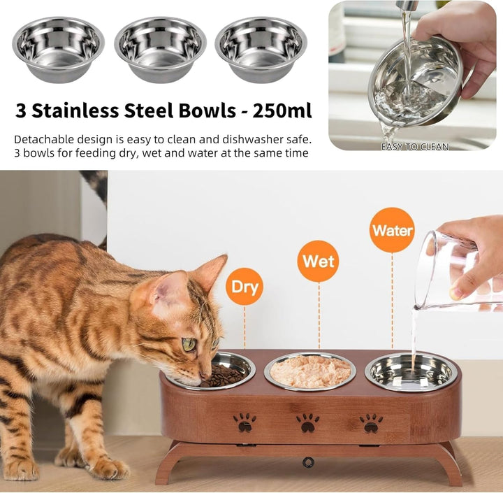 JAZUIHA Katzennapf Erhöht, geneigte Futternapf 3er Set, ergonomischer Fressnapf höhenverstellbar, Fu