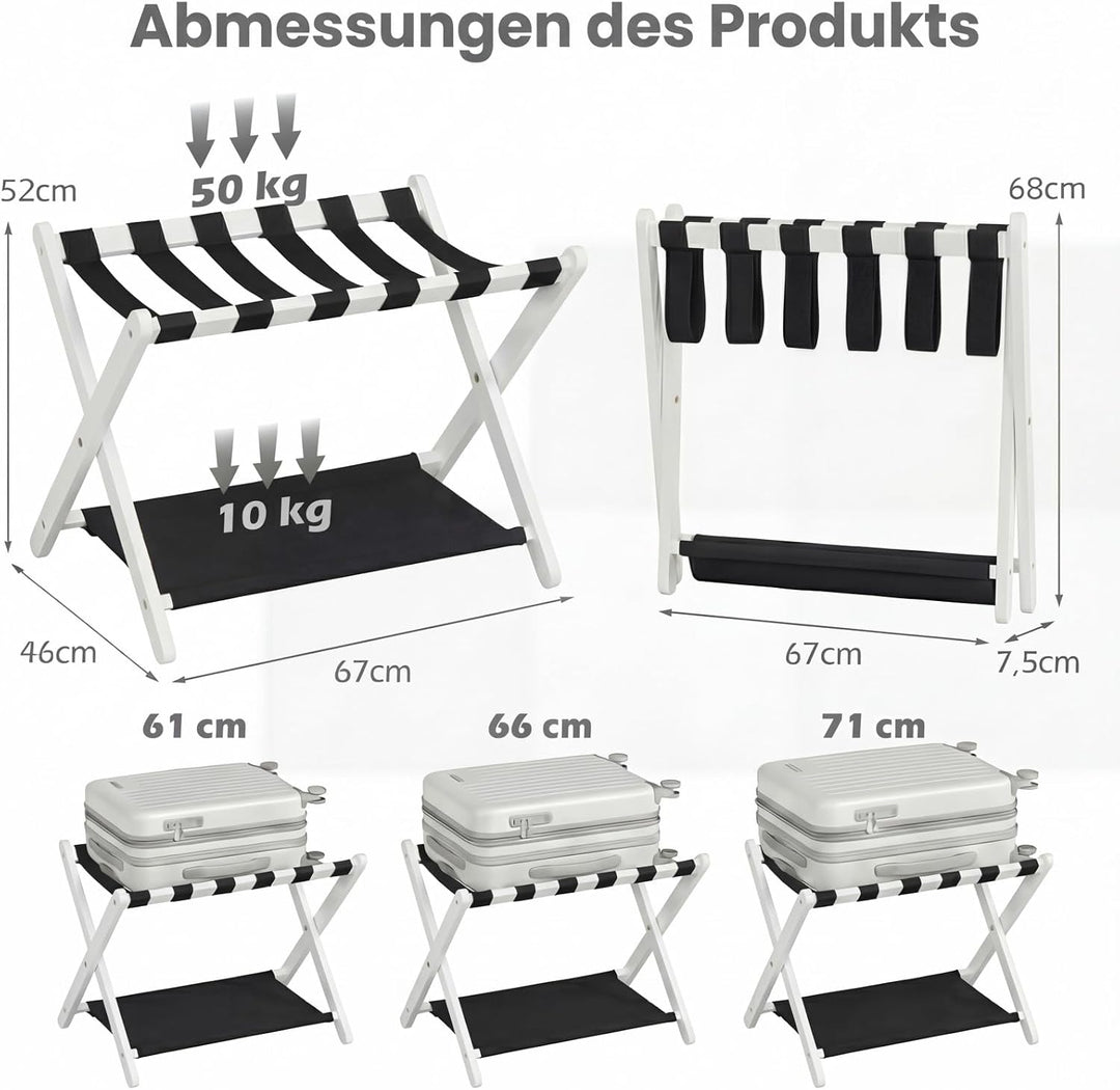 GYMAX Kofferständer klappbar, Holz Gepäckablage mit Ablage, Gepäckständer für Gästezimmer, Schlafzim