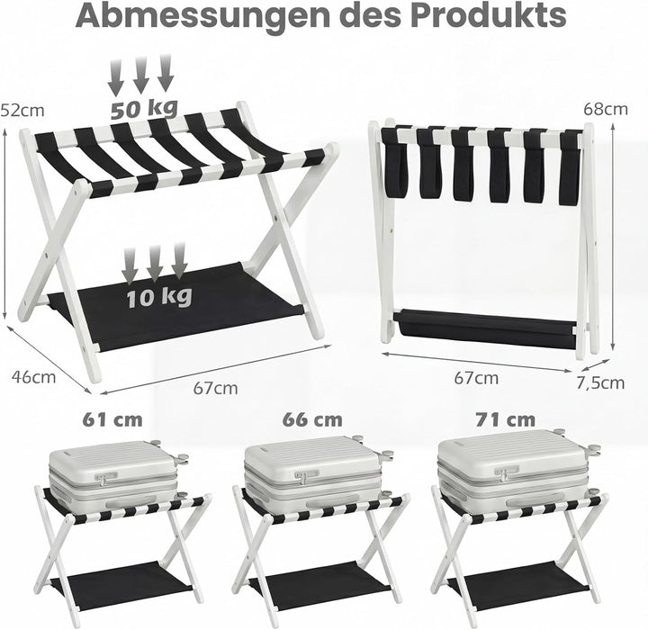 GYMAX Kofferständer klappbar, Holz Gepäckablage mit Ablage, Gepäckständer für Gästezimmer, Schlafzim