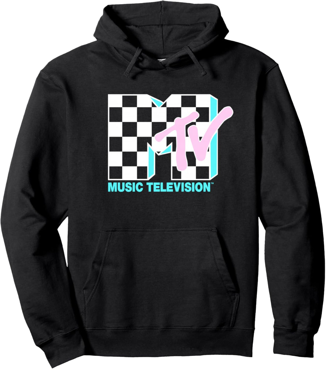 MTV Neon Checkered Logo Pullover Hoodie