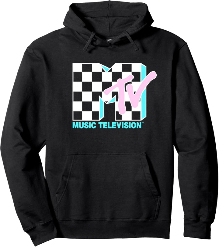MTV Neon Checkered Logo Pullover Hoodie