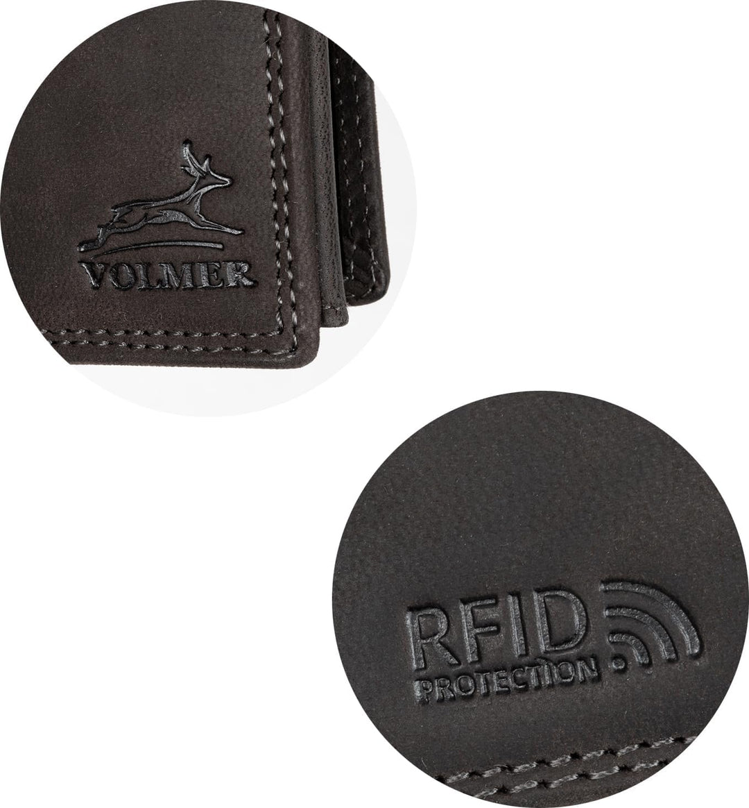 Fa.Volmer ® Leder Geldbörse Herren - extra-stabile Doppelnaht - 9 Fächer für Kreditkarten - Querform