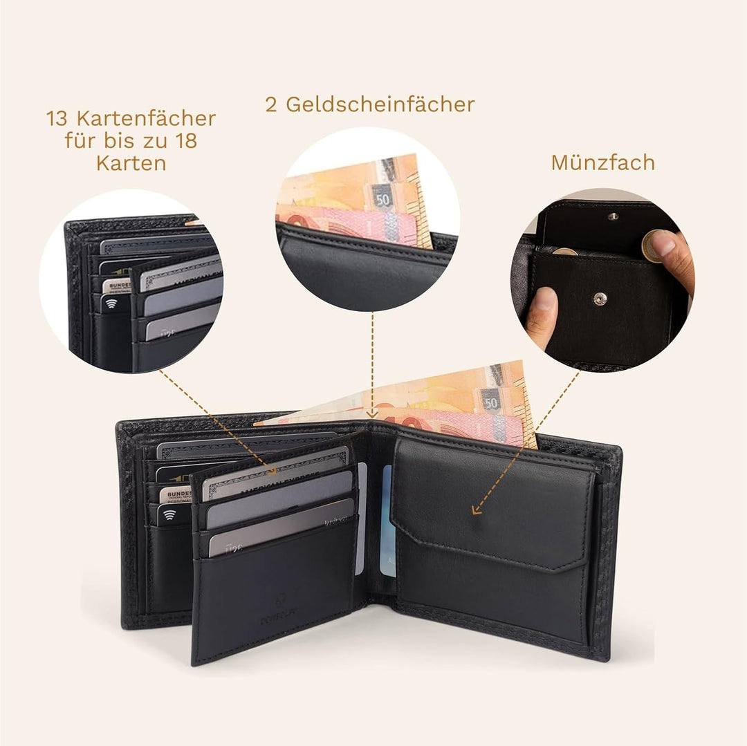 DONBOLSO Geldbörse Zürich I Grosses Portemonnaie aus Leder für Herren I Geldbeutel und RFID Schutz I