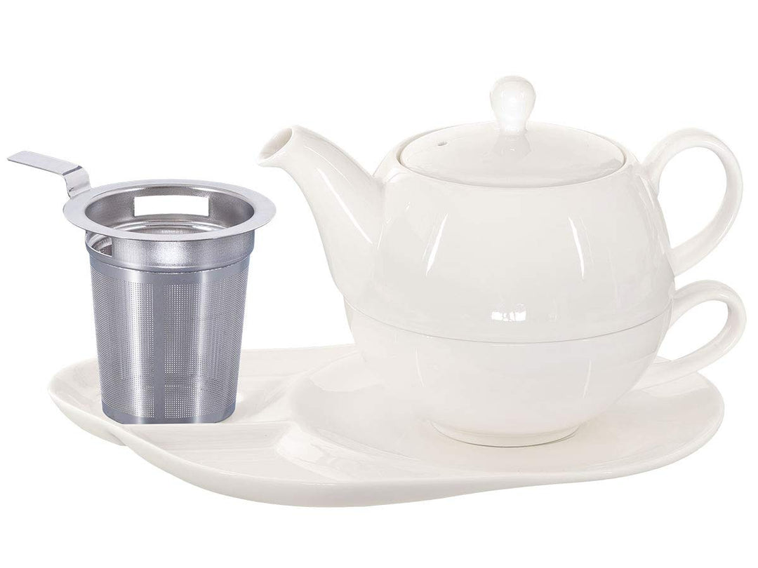 Buchensee Tea for One mit Sieb Lena 500ml aus Crystal Bone China Porzellan in fein-cremigem Weiss. T