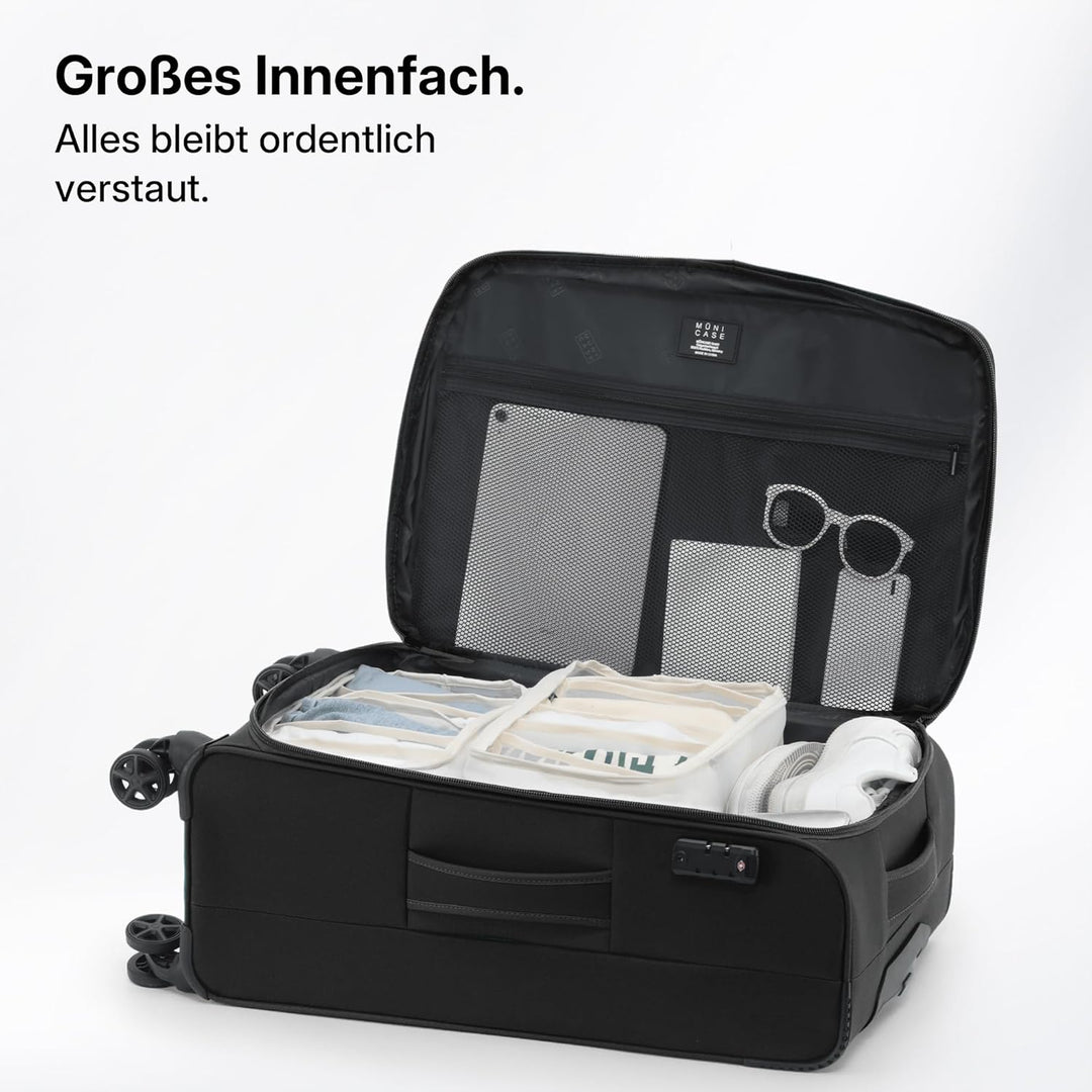 Stoffkoffer erweiterbar mit Frontfächern,15% Extra-Volumen, TSA-Schloss, 360° Doppelrollen & verdeck