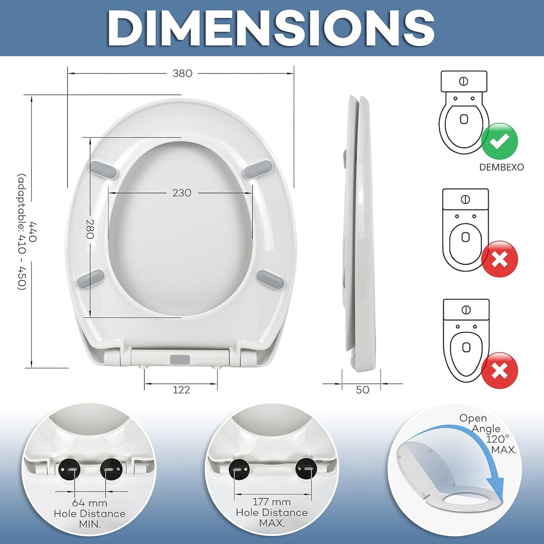Dembexo® - Premium Toilettendeckel - WC Sitz mit Absenkautomatik, Weiche Schliessung, Mit Anti-Rutsc
