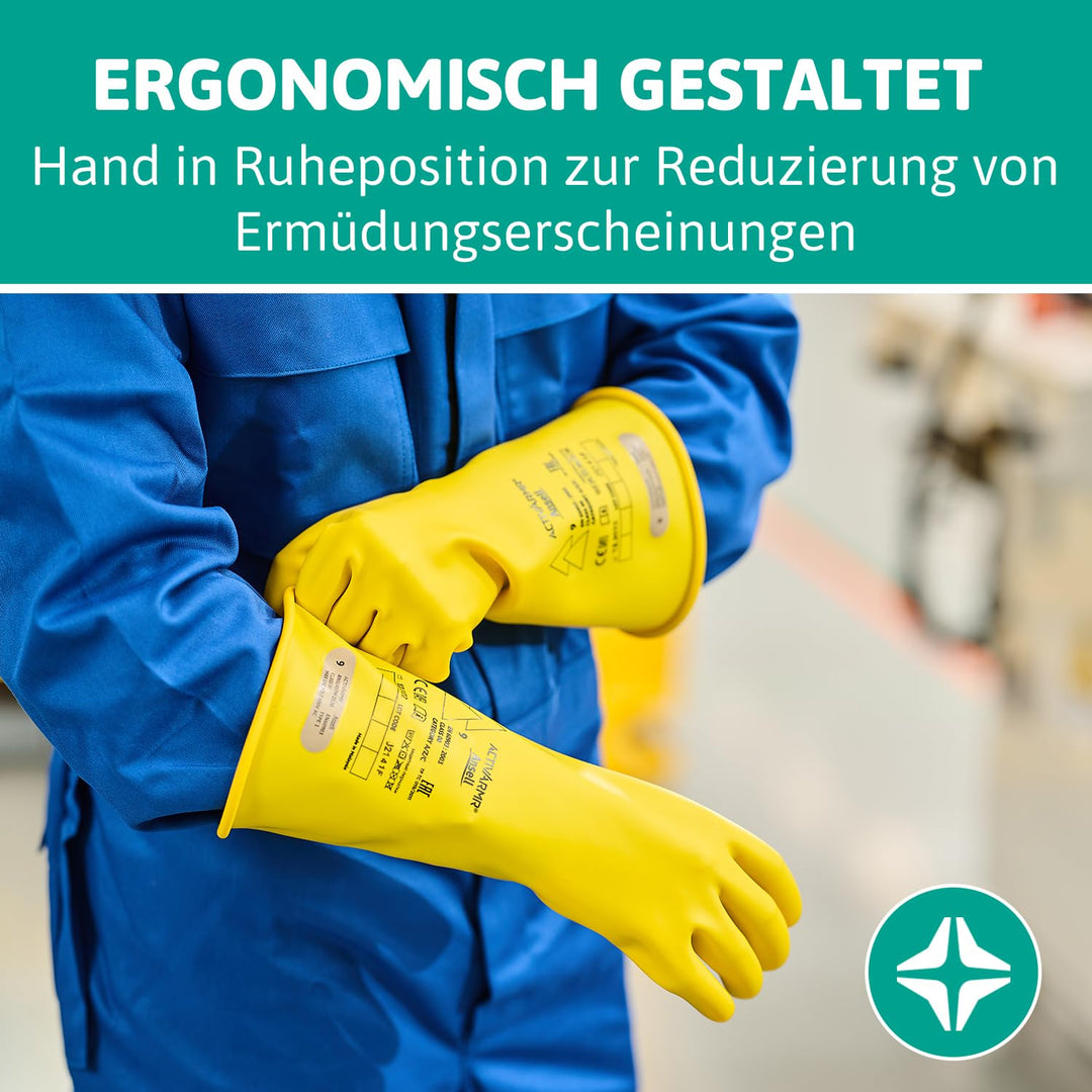 Ansell ActivArmr Elektriker-Schutzhandschuhe, Elektroschutz Klass 0 (1000V), Elektrisch Isolierende