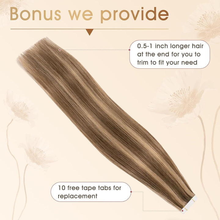 Rich Choices Tape Extensions Echthaar 35cm 20 Stück #4/27 Balayage Blond Echthaar Haarverlängerung I