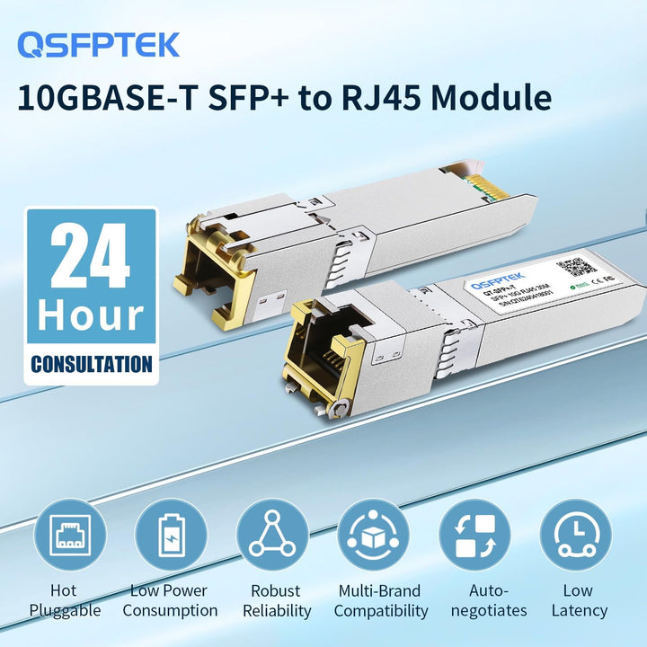 QSFPTEK Newest 10GBASE-T SFP+ RJ45 Transceiver up to 30m, 10G SFP+ to RJ45 Copper Mini-GBIC Modul wi