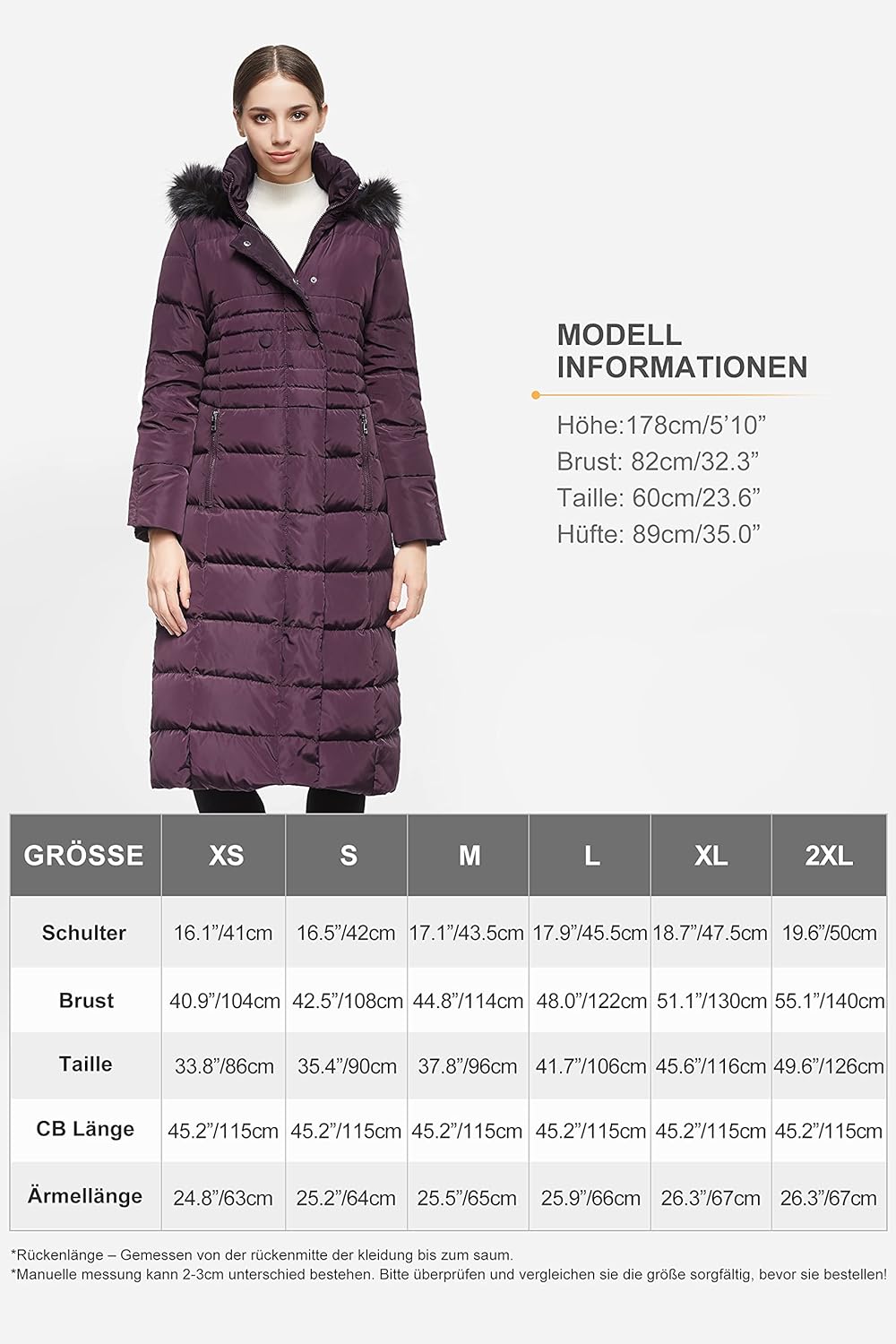 Orolay Damen Daunenmantel Lang Warm Winterjacke mit Kapuze Kunstpelz XXL Marine, XXL Marine