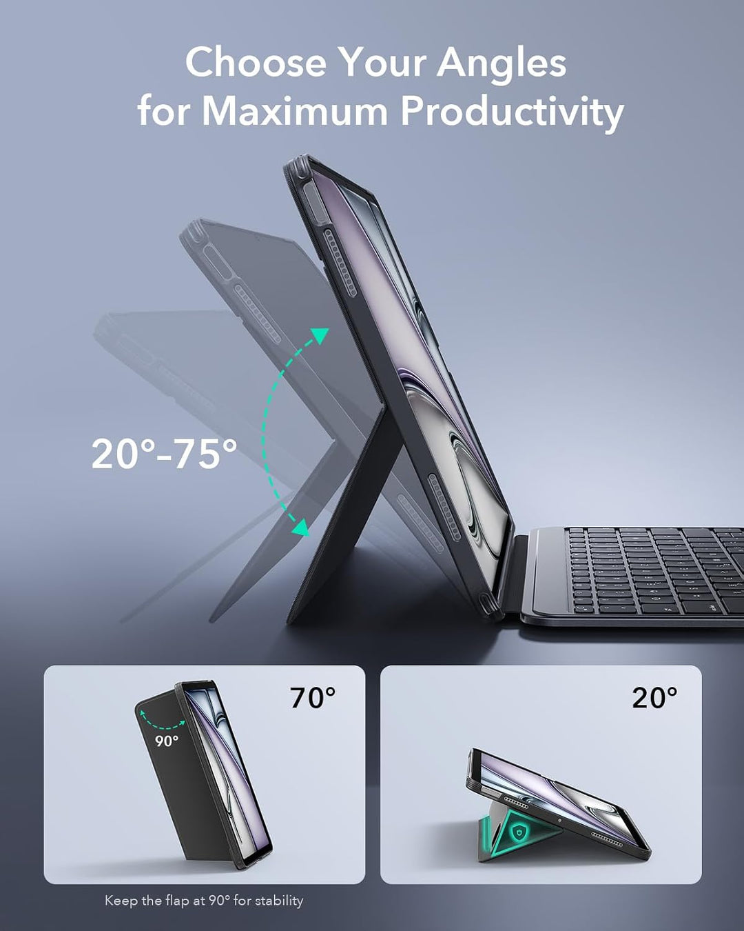 ESR Hülle mit Tastatur für iPad Air 13" (M4/M3/M2) 2026~2024 – Magnetisch abnehmbare Tastatur, Hoch/