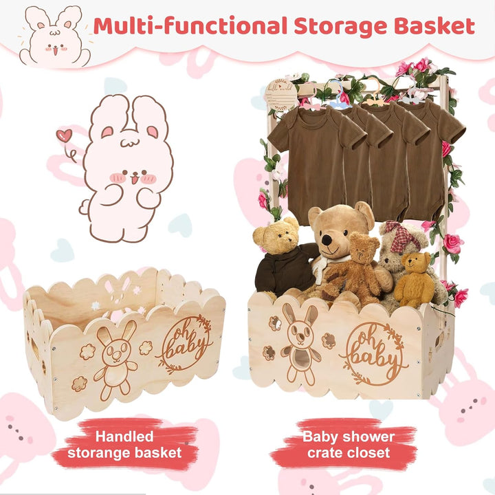 Holz Baby Geschenk Korb mit Griff, Baby-Aufbewahrungskorb Baby Dusche Kiste Schrank mit Kinder Kleid