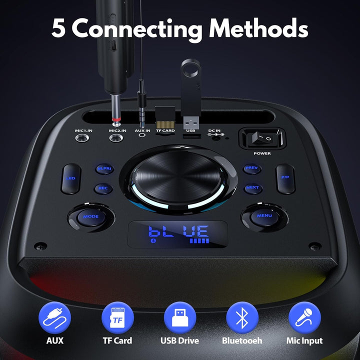 HWWR Karaoke Maschine mit 2 Mikrofones, grosser Tragbaren Bluetooth Karaoke Lautsprecher mit Diaco L